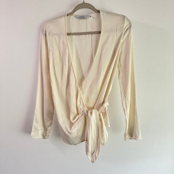 & Other Stories US 2‎ Cream Satin Wrap V-Neck Tie Waist Long Sleeve Blouse - Picture 1 of 7